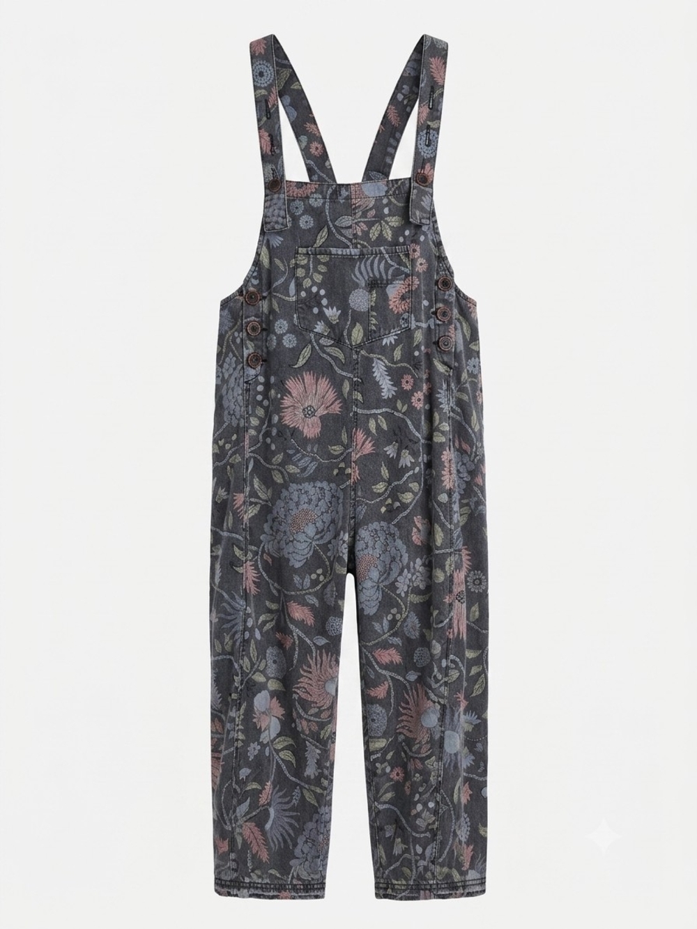 easel Floral Print Overalls Jumpsuit - Gray  Pink Blue Details Dainty Praire